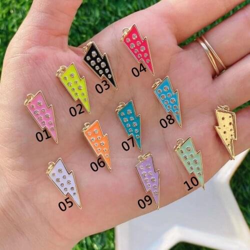 10Pcs Color jewelry charms zircon Lightning shape pendant for necklace enamel charms for necklaces making
