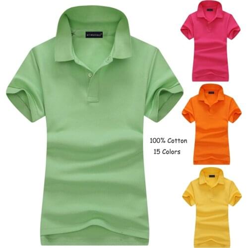 S-4XL 100% Cotton 2020 Summer New Womens short sleeve polos shirts casual womens solid color polos shirts fashion lady slim tops