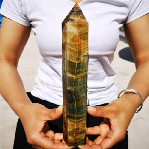 1000g Natural tiger eye quartz crystal obelisk wand point healing