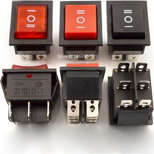 2Pcs KCD4 Rocker Switch ON-OFF 2 Position 6 Pins Electrical equipment With Light Power Switch 16A 250VAC/ 20A 125VAC