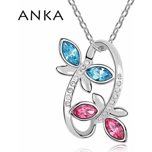 2020 Women Crystals from Austria Trendy Pendant Necklace Collar Double Butterfly Flower Jewelry #98539