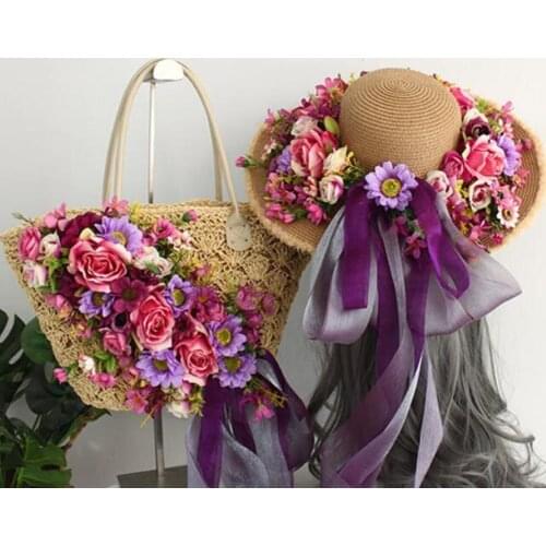 2021 Fashion Hand Woven Straw Bag Summer Rattan Beach Totes Large Capacity Shoulder Bag Handmade Flowers Handbags for Women