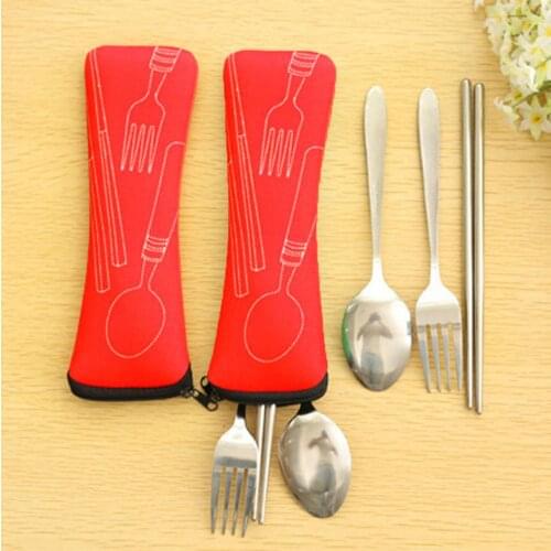 3 Pcs Portable Fork Spoon Chopsticks Stainless Steel Cutlery Set Picnic Travel Tableware Dinnerware Sets Practical