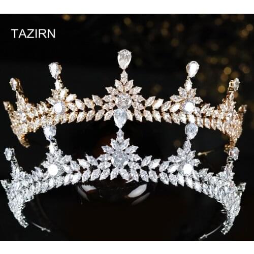 3A Cubic Zirconia Wedding Bridal Tiaras Full Zircon Pageant Princess Queen Crowns Headpieces Hair Jewelry for Quinceanera Dress