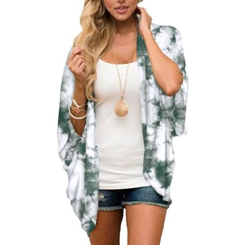 40# Womens Flowy Tie-dye Blouses Kimono Cardigan Open Front Sunscreen Shirt Printed Chiffon Blouse Loose Tops Женские Шорты