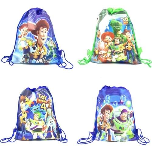 8/16/24/32 pcs/lot Disney Toy Story Theme Cartoon Kids Birthday Backpack Non-woven Fabric Drawstring Bag Gift Travel Storage Bag