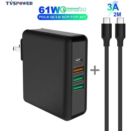 4Port TYPE-C USB C Power Adapter,Quick Charger 3.0 SCP/FCP/AFC For Huawei/Samsung/Google,Type-C 61W For MacBook Pro/iPad/iPhone