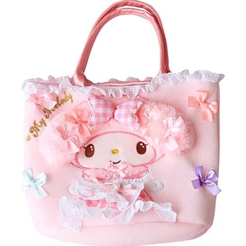 Anime Rabbit Plush Handbags ladies Hand Bags Cartoon Cute Bow Lace Lunch Bag for Girls Small Top Handle Bags