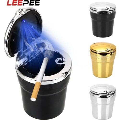 LEEPEE Car Ashtray with LED Blue Light Portable Ashtray Ash Holder Plastic Cigarette Smoking Cup Smokeless Car Accessories