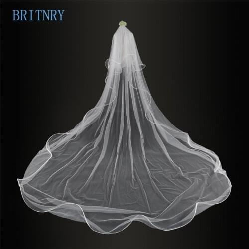 BRITNRY In Stock Ivory Wedding Veil with Comb Two Layer Ribbon Edge Bridal Veil Long Veil Wedding Accessories