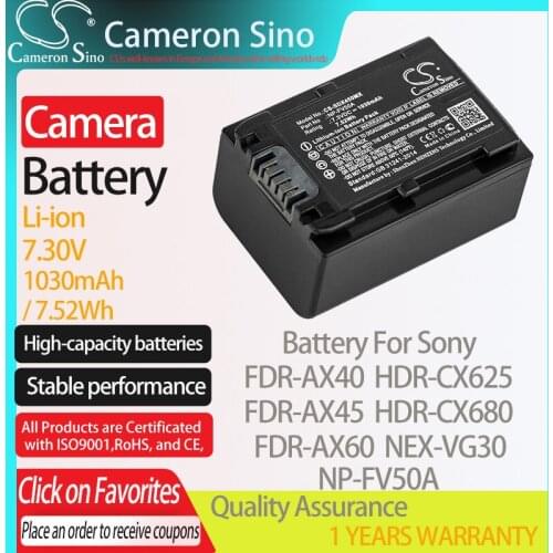 CameronSino Battery for Sony FDR-AX40 FDR-AX45 FDR-AX60 HDR-CX625 HDR-CX680 NEX-VG30 fits Sony NP-FV50A Digital camera Batteries