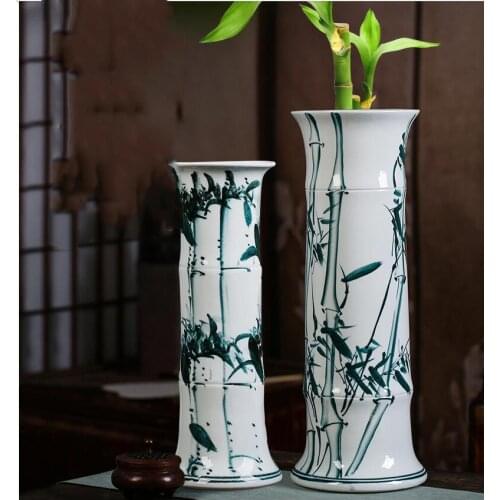 Jingdezhen Fengshui Tube Rich Bamboo Ceramic Vases Home Livingroom Table Flower Pots Figurines Crafts Accessories Decoration Art