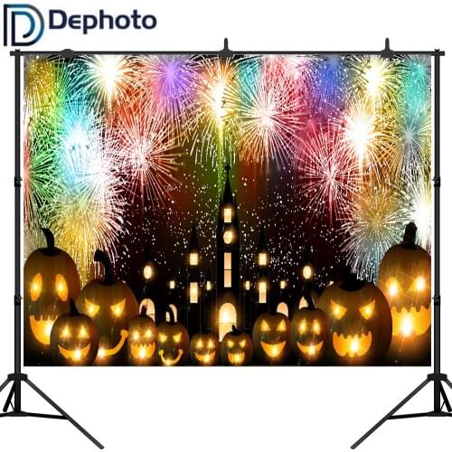 Dephoto Halloween Backdrops Photography Church Pumpkin Fireworks Photo Studio Backdrop City Children Photo Background