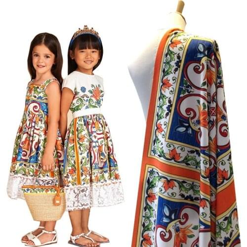 European and American style flower childrens clothing large square flower pattern digital printing parent-child fabric