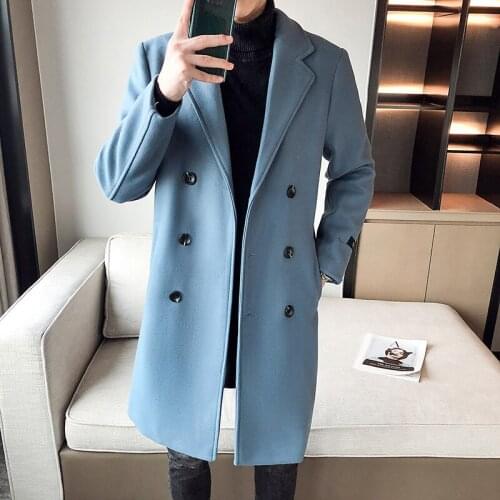 Double Breasted Solid Wool Men Coats Winter Long Coat Men Jacket 2021 Overcoat Men Trench M-3XL