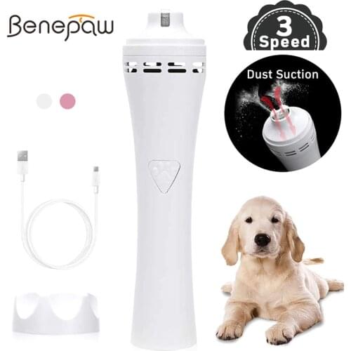 Benepaw Efficient Dog Nail Grinder Dust Suction 3 Speed Painless Low Noise Pet Grooming Tools USB Charging Nail Trimmer