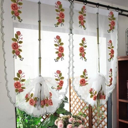 European Luxury Embroidered Coffee Half Tulle Curtain Pull Lifting Balloon Sheer Drapes For Living Room Kitchen Window Voile #4