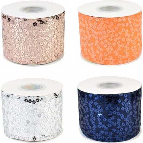 HSDRibbon 3inch 75mm HSD-Genuine Flower Sequin Ribbon 25Yards/Roll