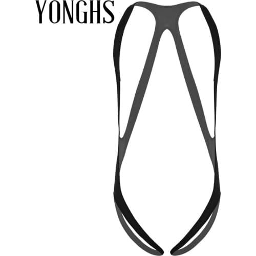 Mens Erotic Lingerie Body Chest Harness One-piece Halter Neck Elastic Wide Straps Mankini Jockstrap Underwear Leotard Bodysuit
