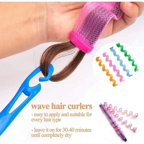 28pcs 30/45/55cm Wave Formers Hair Curlers Long Hair Kit Spiral Curls DIY Rollers No Heat with 2pcs Styling Hooks