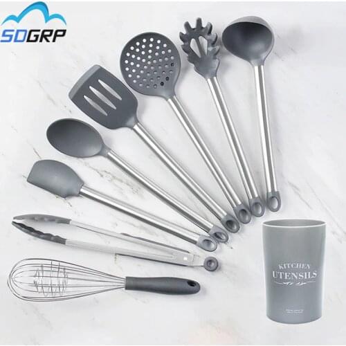 Silicone Kitchenware Set Heat Resistant Cookware Spatula Shovel Spoon With Stainless Steel Handle Non-Stick Kitchen Accessorie