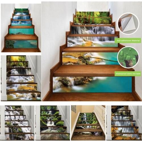 Newest Mountains and Rivers Waterfall Stairway Wall Stickers Stairs Step Floor Home Decor Wallpaper Waterproof DIY Art Wallpaper