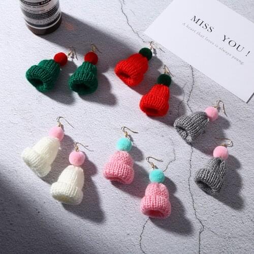 2020 New Fashion Womens Earrings Hand-knitted Christmas Hat All-match Drop Dangle Earrings for Women Wedding Party Jewelry Gift