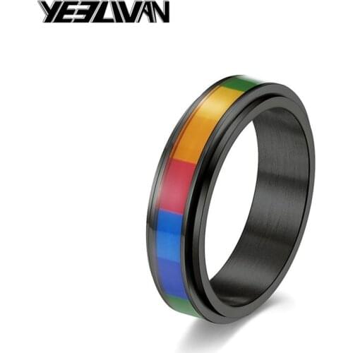 2021 New Rainbow Ring Stainless Steel Spinner LGBT Pride Couple Rings Trend Jewelry Lesbian Gay Wedding Engagement Ring for Men