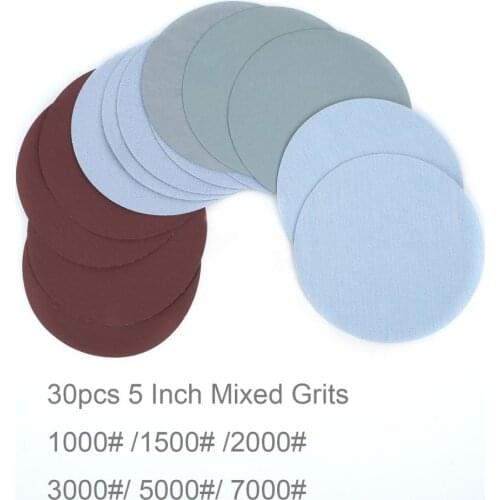 Sand Paper - 30pcs 5 Inch 1000# /1500# /2000# /3000#/ 5000#/ 7000# Sanding Discs Hook Loop Sandpaper polishing tools