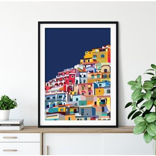 Positano Italy Print Amalfi Coast Colored Wall Art Canvas Painting Architecture Poster Home Decor Amalfi Coast Poster Decoration