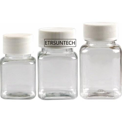 30ml 50ml 80ml Transparent Square PET Bottle, Packing Bottle, Capsule Bottle, Plastic Bottle with white cap F1853