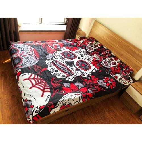 Luxury 3D Skull Bedding Sets Sugar Black Skull Halloween Style Bedlinen Red Flower Skull Custom Quilt Duvet Cover Set no Sheet