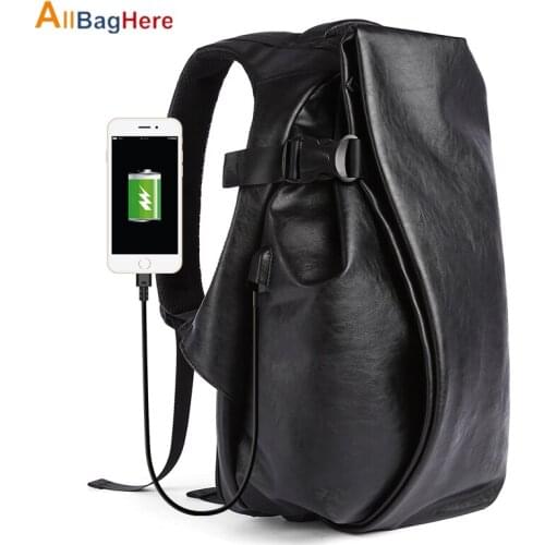 Quality 35L PU Leather Backpack Men USB Charging 14 Inch Laptop Backpack Male Fashion Casual Waterproof Travel Outdoor Backpacks