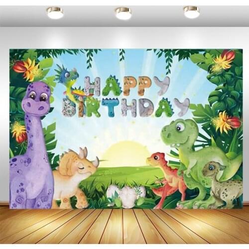 Jungle Animal Forest Dinosaur Backdrop Baby Shower Happy Birthday Party Photo Background Photo Studio Props Banner