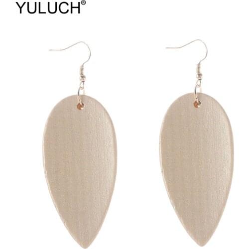 YULUCH 2019 Ethnic Fashion Drop Pendant Earrings Trendy Wooden Gold Leaf Hanging Dangle Earings For Women Jewelry Accessories