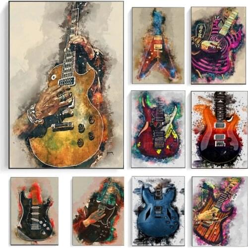 Creative Guitar Abstract Personality Mural Canvas Painting Poster Home Interior Room Bedroom Wall Decoration Art (frameless)