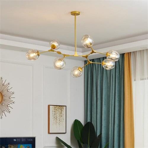 Nordic glass chandelier modern metal chandelier lighting living room villa interior ceiling lighting kitchen fixture lighting