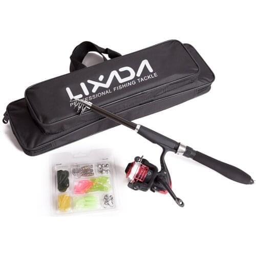 Lixada 1.3m/1.6m Telescopic Fishing Rod and Reel Combo Fishing Tackle Full Kit Set with Spinning Reel Soft Lures Jig Hooks