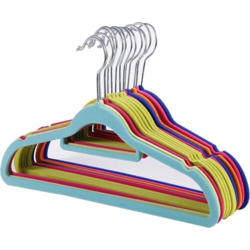 10 Pcs Flocking Clothes Hangers with Tie Bit , 42 Cm Rotatable Drying Racks for Hotel , Seamless Anti-slip , Storage Rack