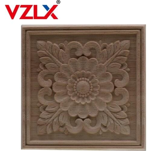 VZLX Frame Door Cabinet Furniture Decorative Figurines Wood Appliques for Furniture Unpainted Wood Carved Corner Onlay Applique