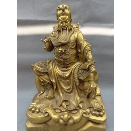 Xd 002604 20" Chinese Pure Brass FengShui Dragon Head God Warrior GuanGong GuanYu Statue