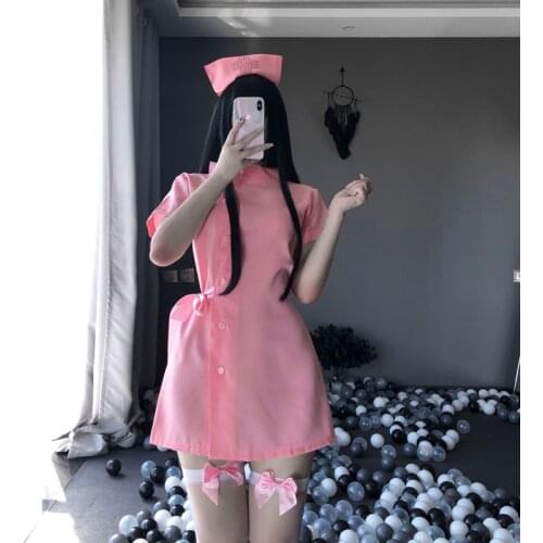 Japanese Cute Sweet Nurse Cosplay Uniform Sexy Pink Split Dress Women Erotic Nurse Roleplay Costume Doctor Temptation Lingerie
