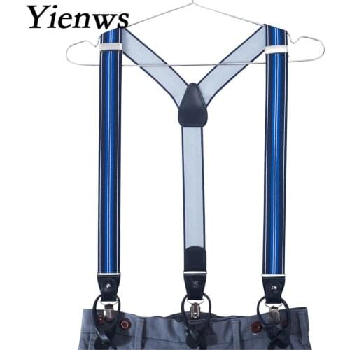 Yienws Mens Suspenders Button End Tuxedo Striped Elastic Suspenders Male Strap 3 Clip Pants Braces Suspensorio 3.5*120cm YiA122
