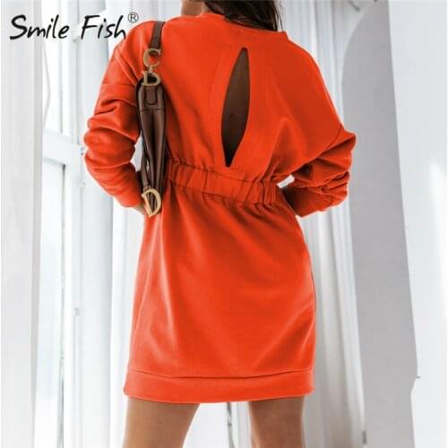 Women Hoodies Dress Casual Backless New Autumn Winter Long Hoodie Sweatshirts Solid Pure Female Long Sleeve Pullovers M0073