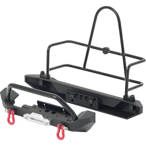 Tough Metal Front Rear Bumper with Stinger/Spare Tire Carrier for 1/10 RC Crawler Axial SCX10 TRX-4 Redcat Gen8 ABSiMA Sherpa
