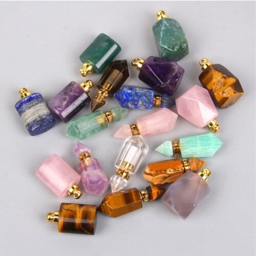 1pc Natural green Fluorite Charm quartz crystal healing stone necklace pendants reiki Essential Oil Diffuser bottle pendant gift