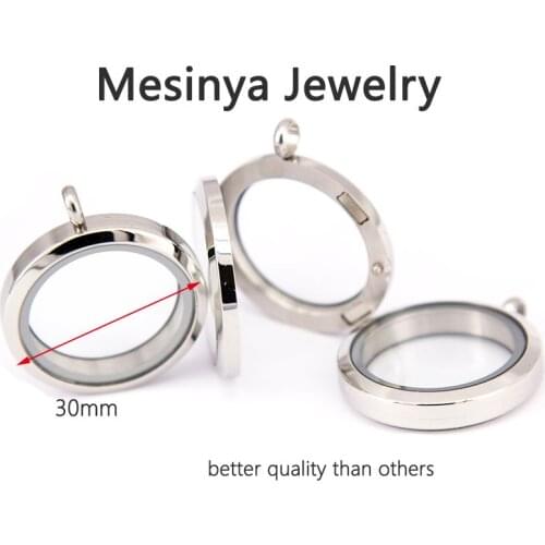 10pcs 316L Stainless steel 30mm round magnetic plain glass locket for floating charms keepsaking Xmas gifts no chain and clasp