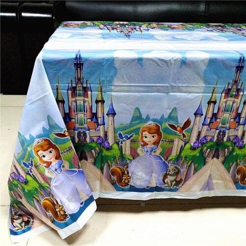 108*180cm Happy Birthday Party Sofia Princess Baby Shower Tablecloth Cartoon Theme Kids Favors Tablecover Decoration Supplies