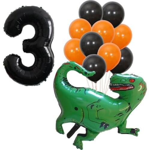 12pcs/set Dinosaur Theme Party Foil Balloons 10inch Black Orange Latex Balloon Baby Shower Boys Birthday Party Decoration Supply