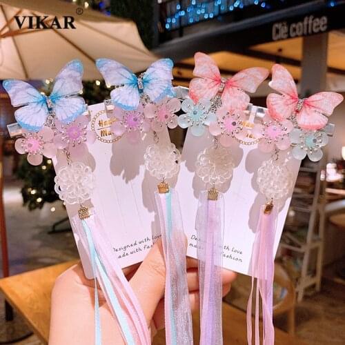 2Pcs/Set New Women Cute Butterfly Tassel Hairpins Clips For Gilrs Sweet Colorful Hairpins Barrettes Fashion Hair Accessories